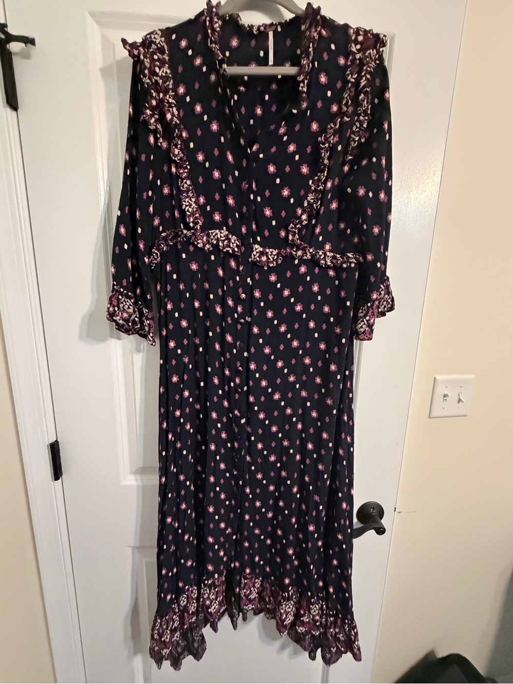Free People Navy Maxi Dress with Pink Floral Print